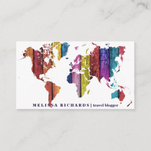 Colourful World Map Travel  Blog Business Card