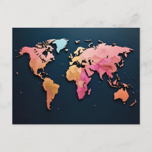 Colourful World Map – Watercolor Travel Art Postcard