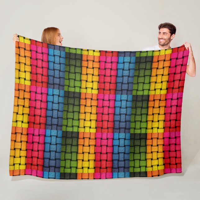 Colourful Woven Basket Weave Fleece Blanket (In Situ)