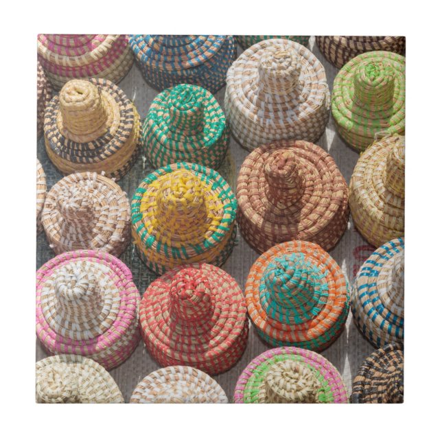 Colourful Woven Hats Tile (Front)