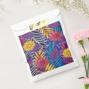 Colourful wrapping paper featuring creative floral favour bags