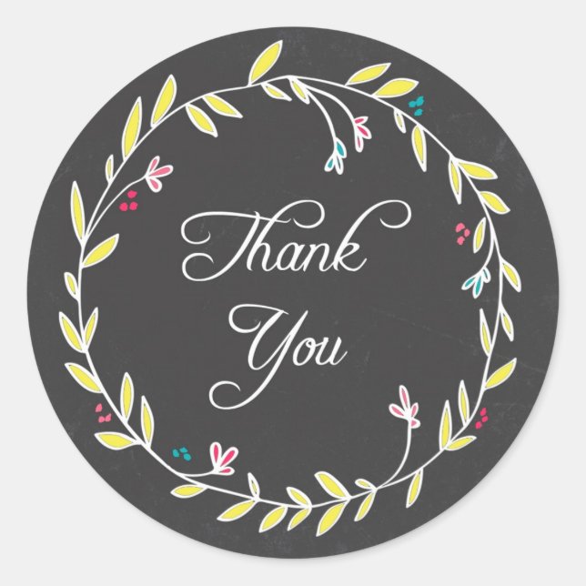 Colourful Wreath Chalkboard Thank You Stickers (Front)