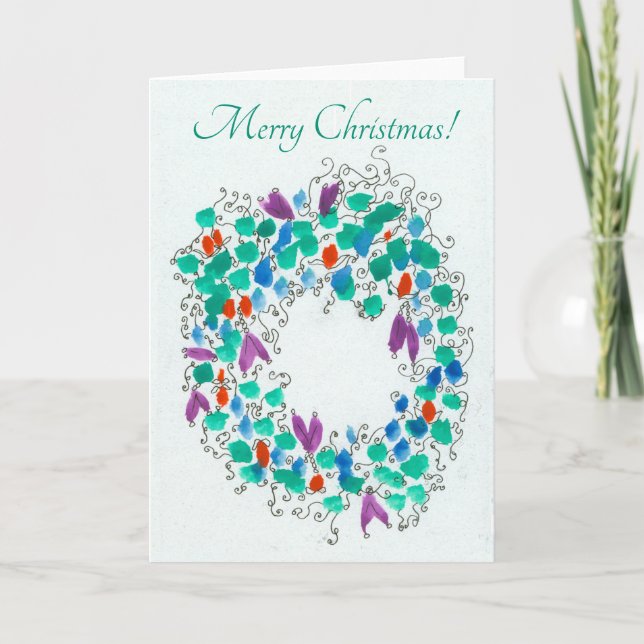 Colourful Wreath for Christmas Holiday Card (Front)