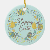 Colourful Wreath of Joyful Chicks Eggs and Greetin
