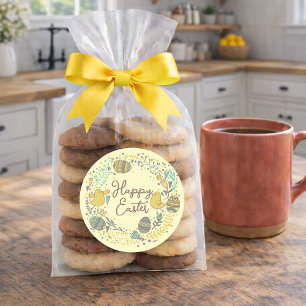 Colourful Wreath of Joyful Chicks Eggs and Greetin Classic Round Sticker