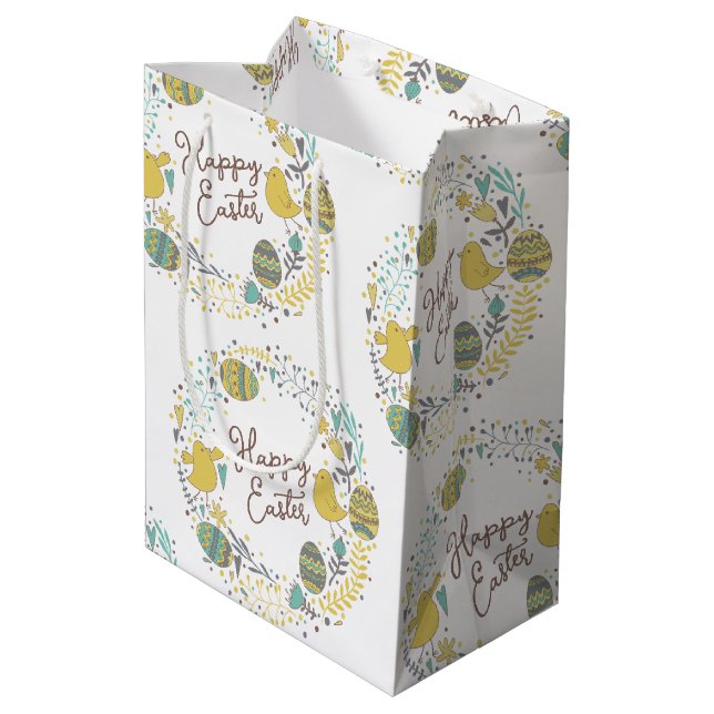 Colourful Wreath of Joyful Chicks Eggs and Greetin Medium Gift Bag (Back Angled)