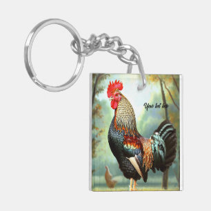 Colourful Wyandotte Rooster Key Ring