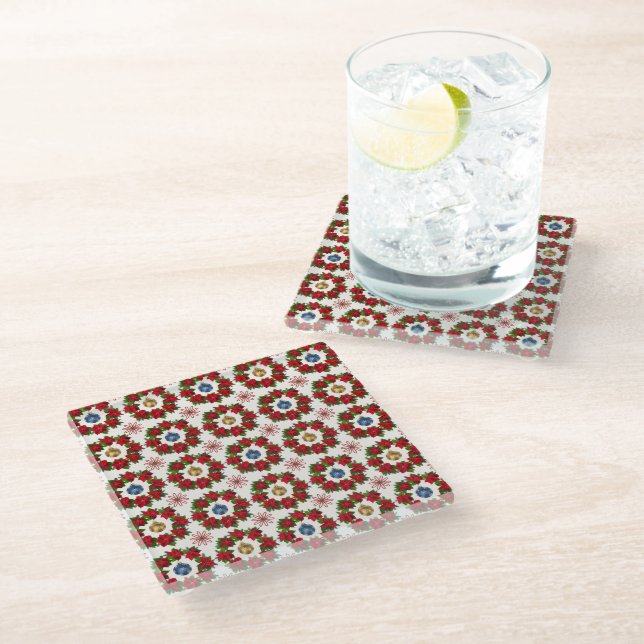 Colourful Xmas Floral Coaster (Angled)