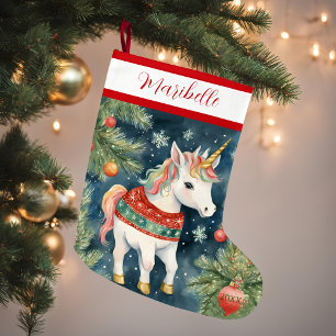 Colourful Xmas Unicorn Large Christmas Stocking