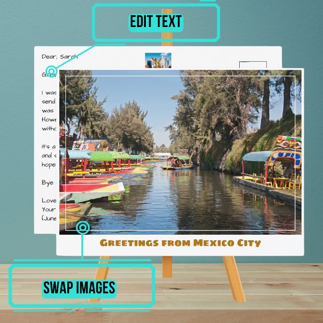 Colourful Xochimilco Trajinera Boats in Mexico Cit Postcard (Enjoy our customizable postcard)