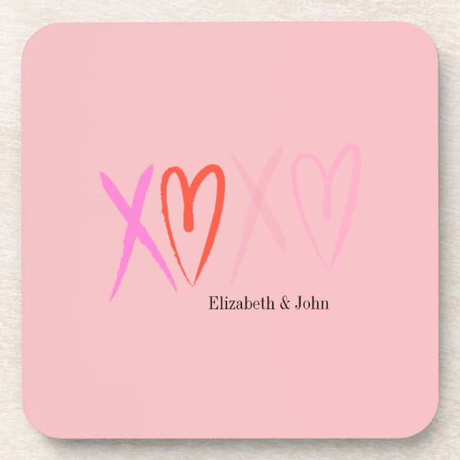 Colourful "XOXO" Hearts Valentine's Day   Coaster (Front)