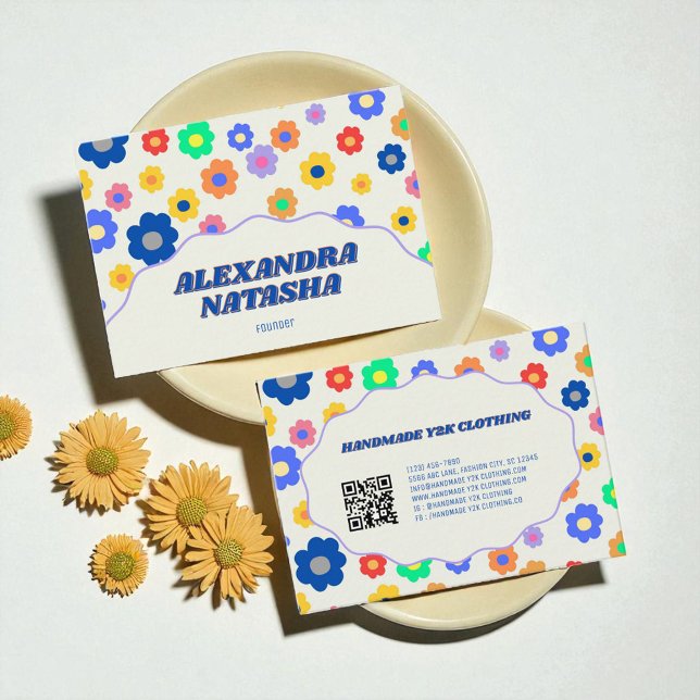 Colourful Y2K Flower Handmade Clothing Business Card (Colorful Y2K Flower Handmade Clothing Business Card)