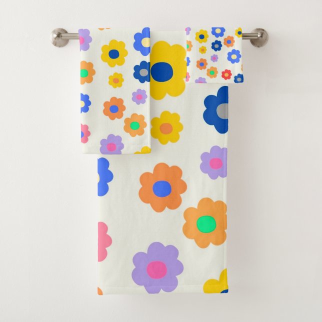 Colourful Y2K Small Flower Indie Pattern Bath Towel Set (Insitu)