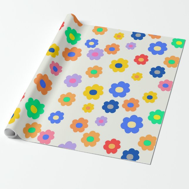 Colourful Y2K Small Flower Indie Pattern Wrapping Paper (Unrolled)