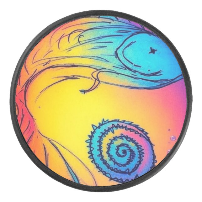 Colourful yaie fish  hockey puck (Front)