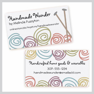 colourful yarn balls knitting needles business card