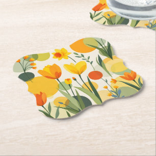 Colourful Yellow and Orange Spring Flowers Paper Coaster