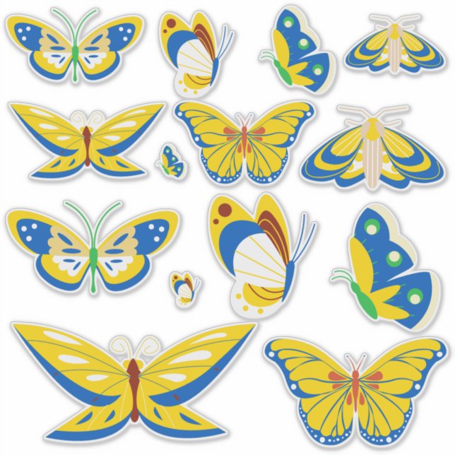 Colourful Yellow & Blue Butterflies Assorted (Front)