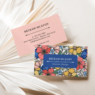 Colourful Yellow Blue Coral Floral Pattern Busines Business Card