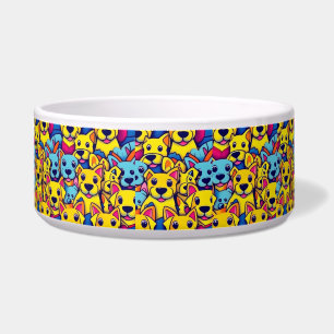 Colourful yellow blue dogs pet water bowl