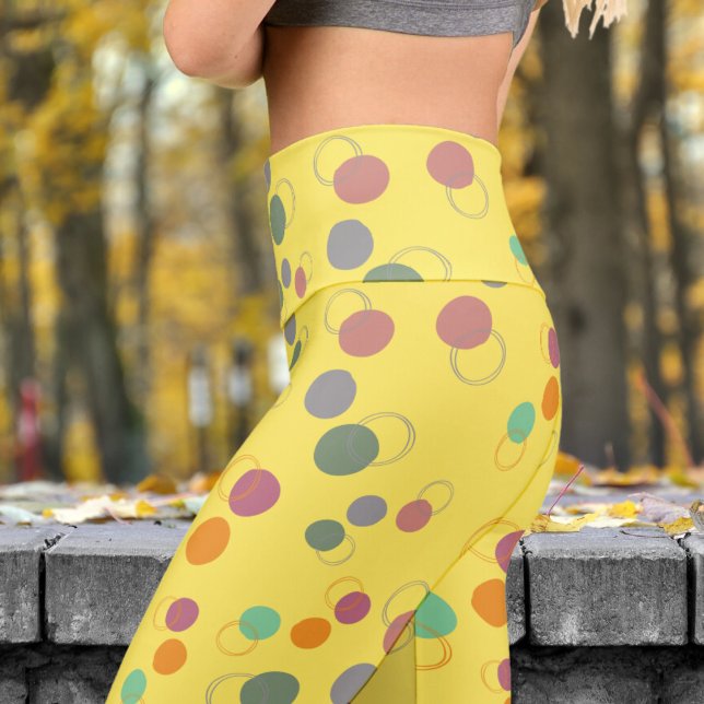 Colourful Yellow Bubbles Pattern Yoga Capri Leggings (Bubbly Bubbles on Corn Capri Leggings)