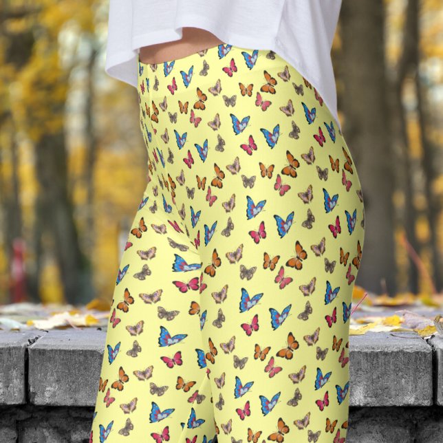 Colourful Yellow Butterflies Pattern Leggings (Colorful Butterflies on Canary)