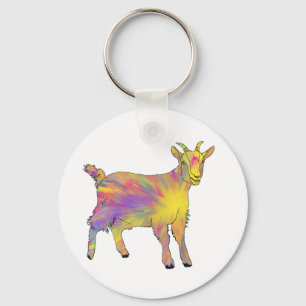 Colourful Yellow Flaming Art Goat Animal Design Key Ring