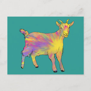 Colourful Yellow Flaming Art Goat Animal Design Postcard
