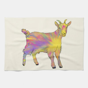 Colourful Yellow Flaming Art Goat Animal Design Tea Towel