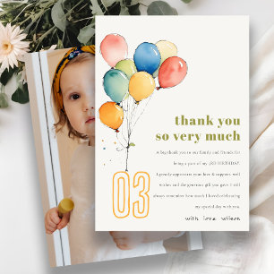 Colourful Yellow Green Balloons Kids Birthday Phot Thank You Card