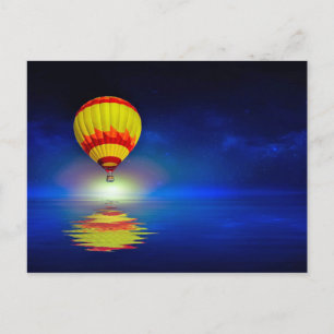 Colourful Yellow Hot Air Balloon Watercolor Postcard