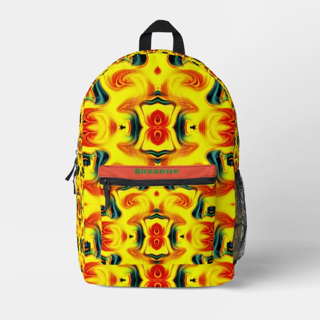 Colourful Yellow Orange Green Swirls Abstract     Printed Backpack (Front)
