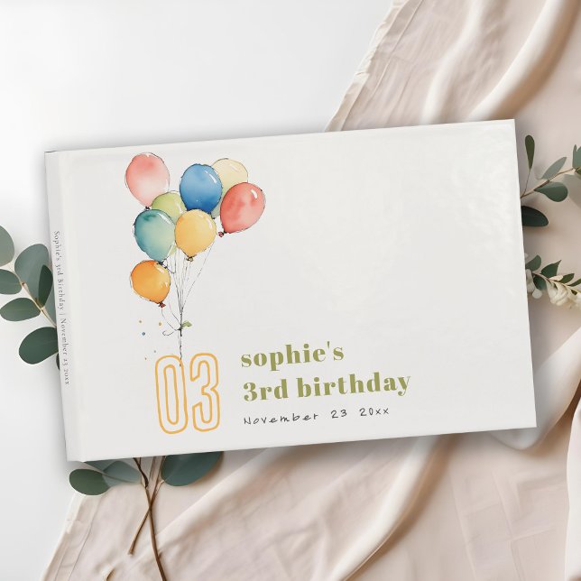 Colourful Yellow Red Green Balloons Kids Birthday Guest Book (Creator Uploaded)