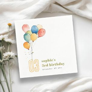 Colourful Yellow Red Green Balloons Kids Birthday Napkin