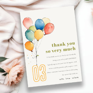 Colourful Yellow Red Green Balloons Kids Birthday Thank You Card