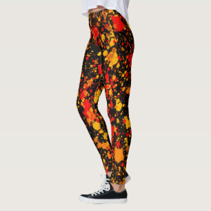Colourful Yellow Red Orange Paint Splatter Artisti Leggings