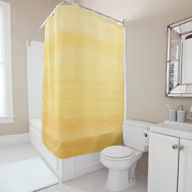 Colourful Yellow Watercolor Ombre Pattern Shower Curtain (In Situ)