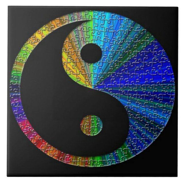 Colourful Yin And Yang Puzzle Tile (Front)