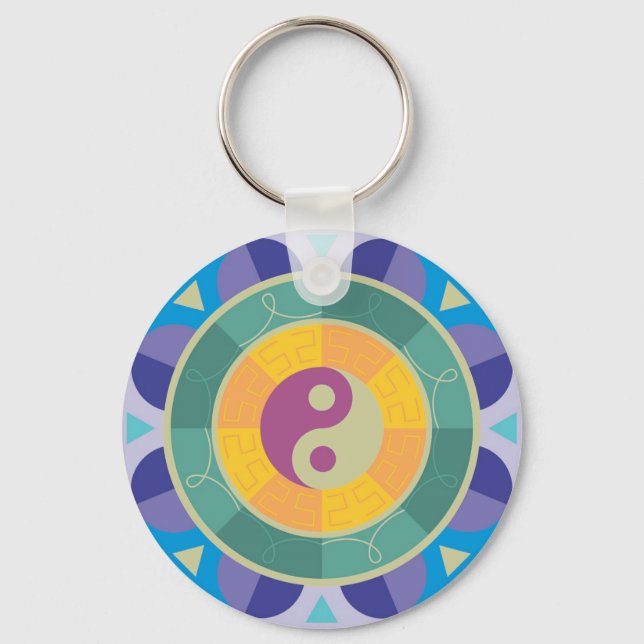 Colourful Yin Yang Pattern Key Ring (Front)
