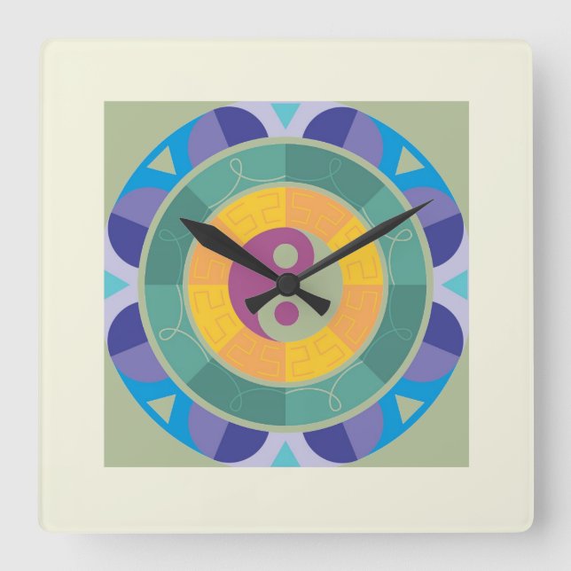 Colourful Yin Yang Pattern Square Wall Clock (Front)