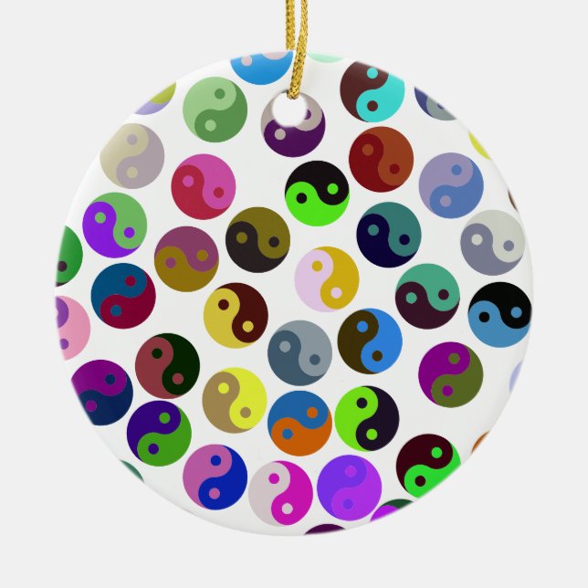Colourful Ying Yang Pattern Ceramic Tree Decoration (Front)