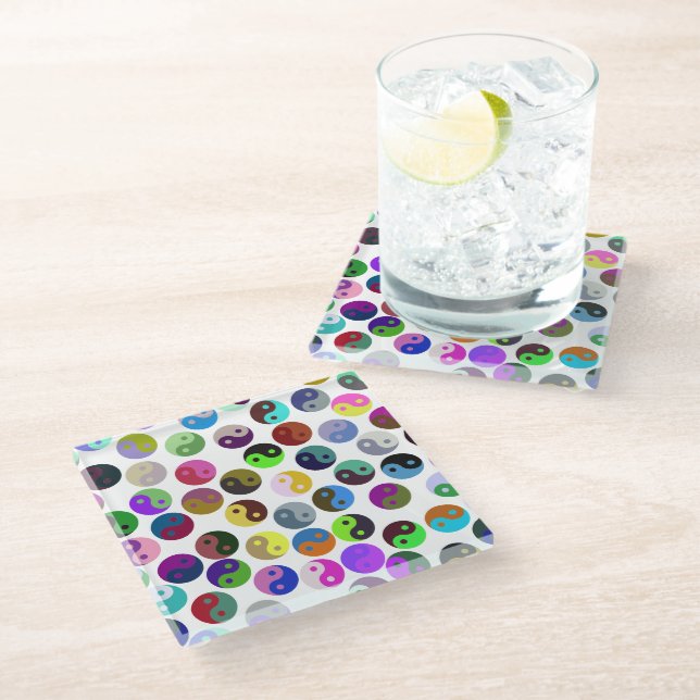 Colourful Ying Yang Pattern Glass Coaster (Angled)