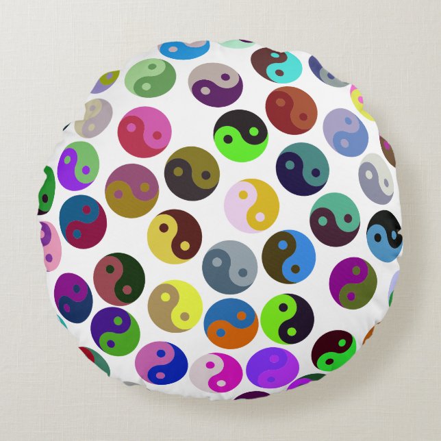 Colourful Ying Yang Pattern Round Cushion (Front)