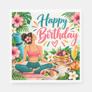 Colourful Yoga Brunch Happy Birthday Design Napkin