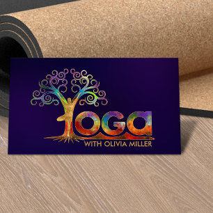 Colourful Yoga Tree Word Art Business Card