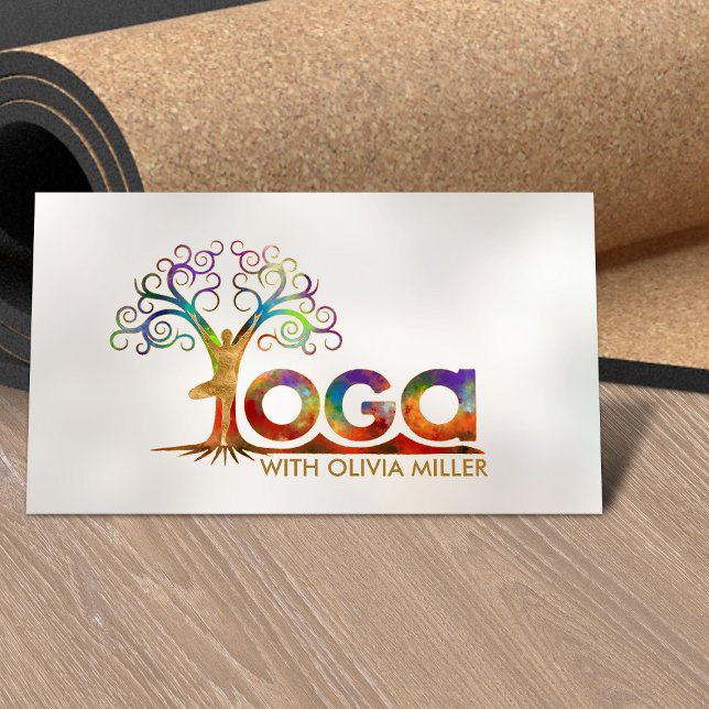 Colourful Yoga Tree Word Art Business Card (Creator Uploaded)