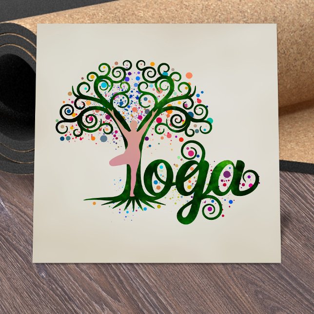 Colourful Yoga Tree Word Art Square Business Card (Creator Uploaded)