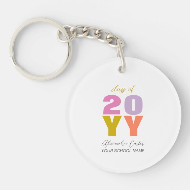 Colourful Your Name Custom Graduation Gift Key Ring (Front)
