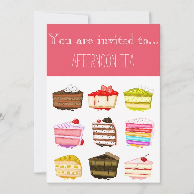 Colourful yummy cakes afternoon tea party invitation (Front)