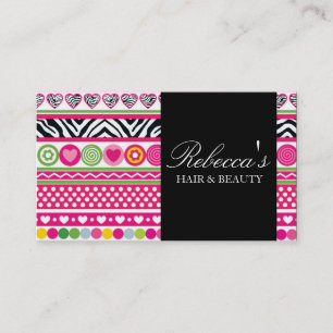 Colourful Zebra Hearts Design Business Card